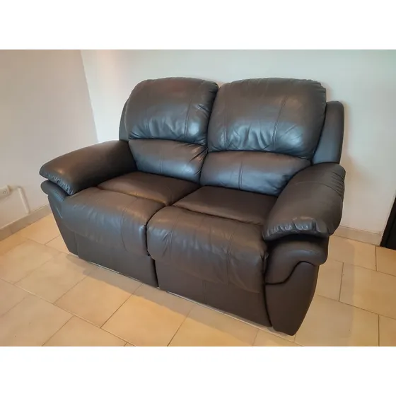 Mueble 2 Puestos Reclinable De Cuero Color Negro Casapiel