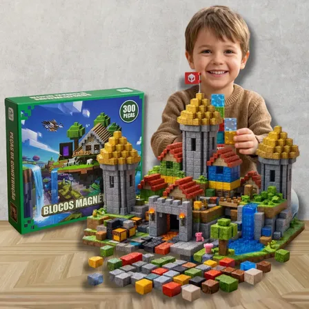 Kit 300 Blocos Magnéticos Brinquedo Infantil Montar Construção Educativo Imã Emp