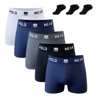 Kit 5 Cueca Boxer Polo Wear Microfibra Sortido + 3 Meias M4 Kit 5 Cueca Boxer Polo Wear Microfibra Sortido + 3 Meias M4