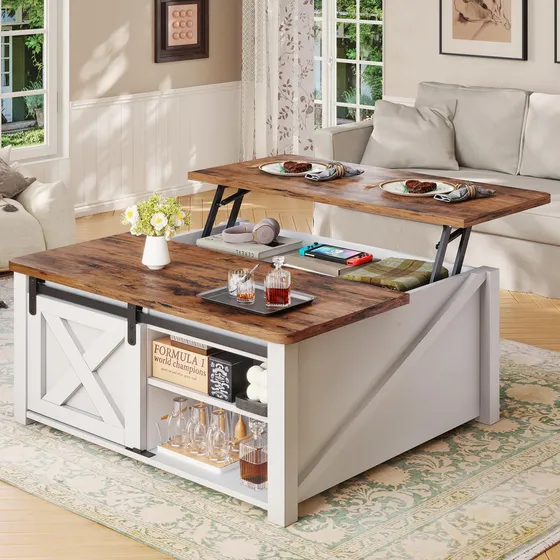 Mesa Auxiliar Elevable 80 Cm Con Almacenamiento Para Sala