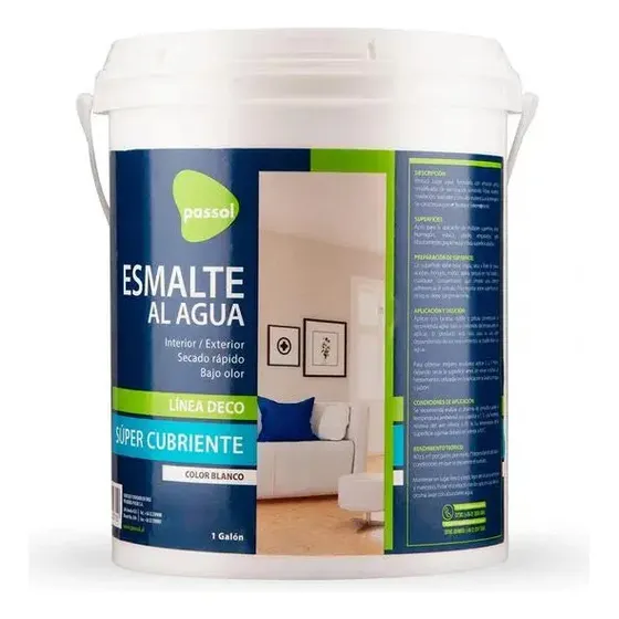 Pintura de esmalte al agua Passol Deco Súper Cubriente color blanco de 4L