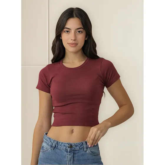 Pack 3 Remera Crop Top Algodon Mujer Reina Tex