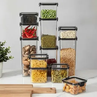 Haushop Kit 12 Potes Herméticos Quadrados Haushop Para Alimentos Transpar