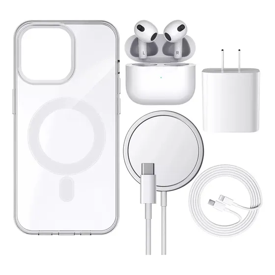 Porstom 5kit Cargador Inalámbrico Magsafe 20w Para iPhone+audifono Color iPhone 12/12 pro
