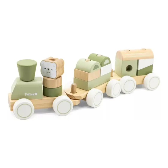 Tren De Encastre Apilable Polar B Juego En Madera Didactico Color Verde Claro