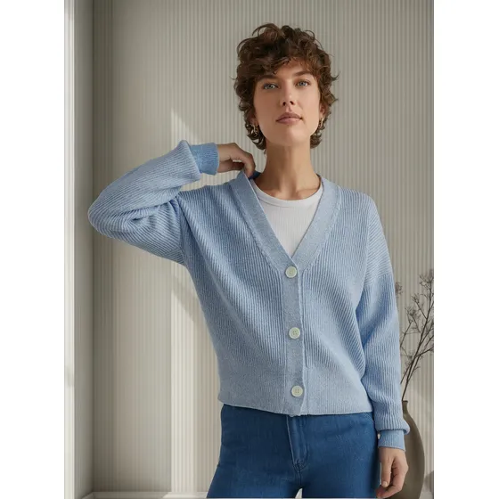 Cárdigan De Corte Cropped Y Amplio Celeste Tommy Hilfiger