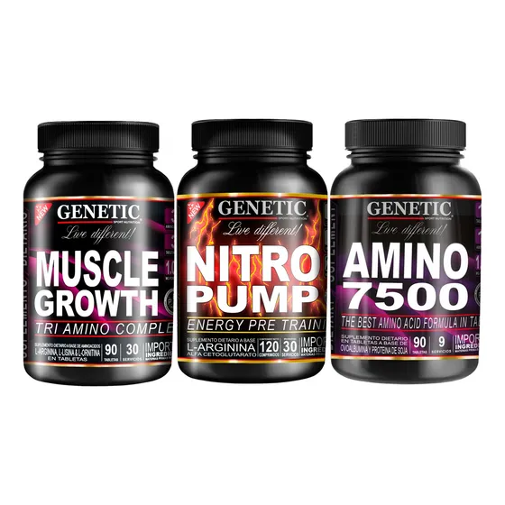 9 Aminos Esenciales 7500 + Muscle Growth Nitro Pump  Genetic