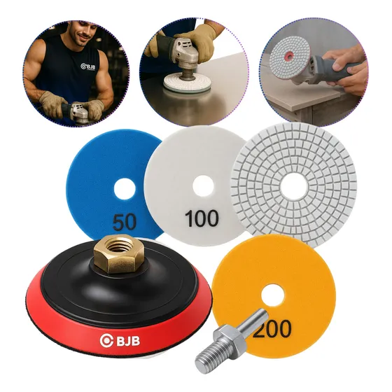 Kit Acabamento Porcelanato 45 Graus Com 3 Lixas Diamantada Brilho Polimento Com 1 Suporte - Bjb Equipamentos