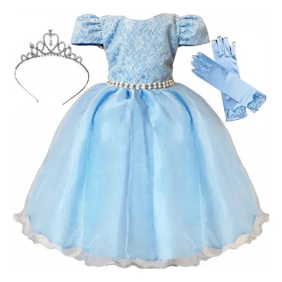 Vestido Infantil Rosa Curto Com Luva E Tiara Coroa Princesa Auroa Barbie - Daminha Formatura Batizado Aniversário