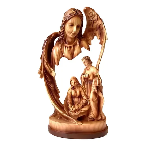 Estatua Figura Religiosa Angel Virgen Maria Familia Sagrada Color Roble