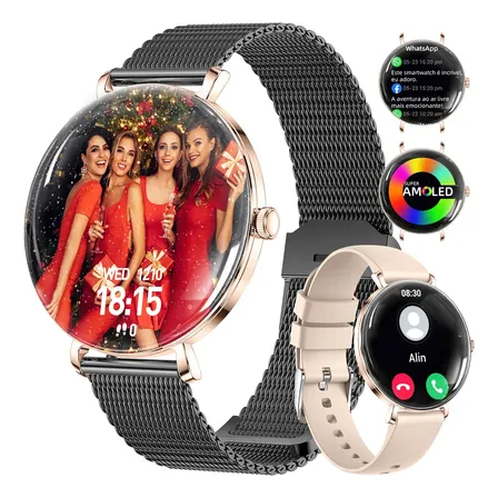 Smartwatch Relógio Inteligente Curvos Amoled Feminino 7.0mm Rosa