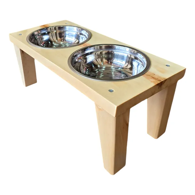 Comedor Para Mascotas (talla L) En Madera De Pino Lacado