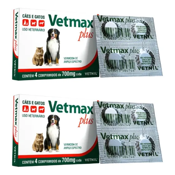 02 Vermífugo Cães E Gatos Vetmax Plus 4 Comprimidos Vetnil
