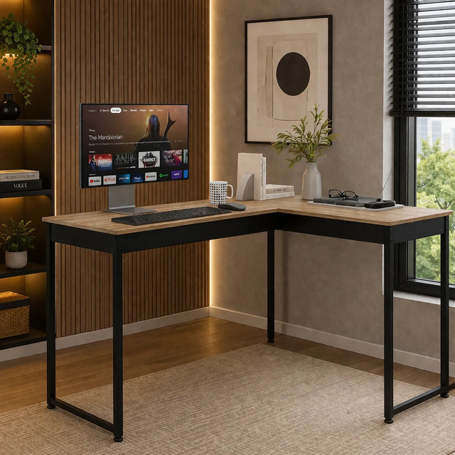 Mesa L De Canto Para Estudo Retro Design Nórdico Mod: Pier Lâmina Com Preto