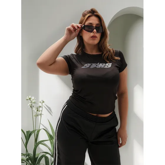 Remera Top Manga Corta De Día Con Strass Guani Mujer Naif