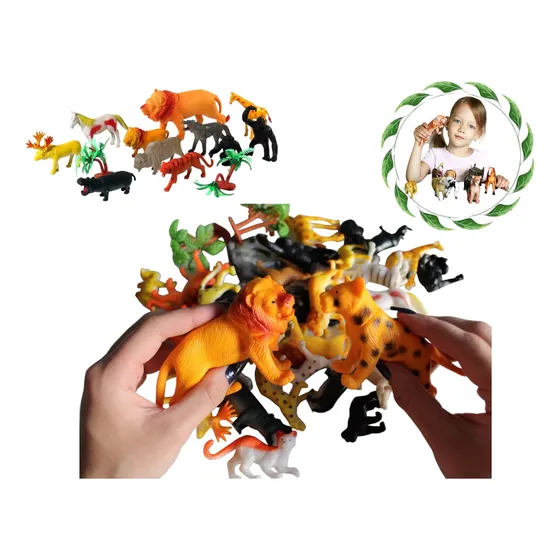 34 Bichos Animais Da Selva Selvagens Miniatura Brinquedo