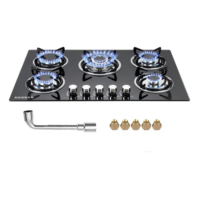 Parrillas Gas Estufas Empotrables 5 Quemador Cristal Templado Negro Estufa De Mesa Xiudeen M5001g