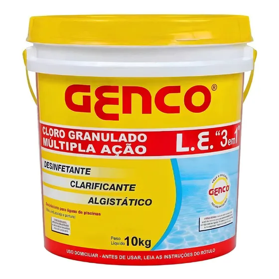 Genco 3 Em 1 Múltipla Ação Balde 10kg Cloro Para Piscina 4 Níveis de dosagem