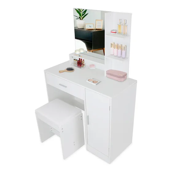 Tocador Vanity Blanco Multifuncional Con Espejo Y Cajón