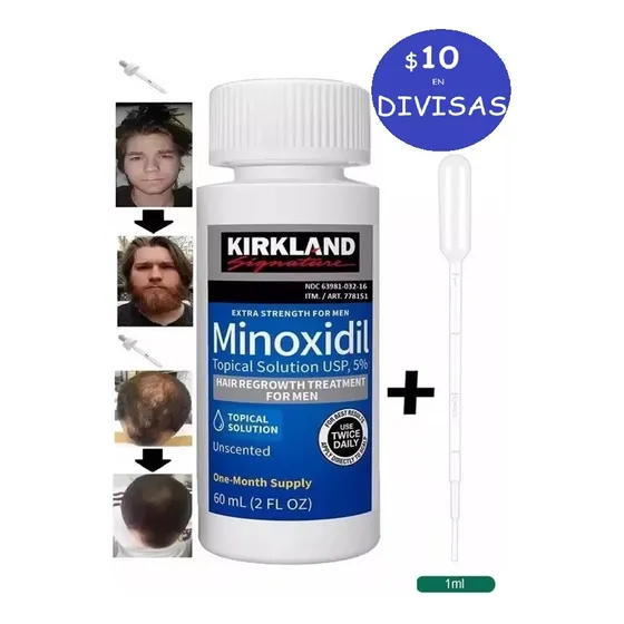 1 Frasco  Minoxidil Kirkland Gotero Guia Barba Cabello