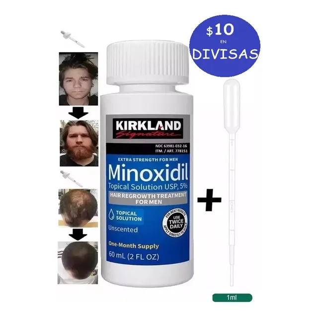 1 Frasco  Minoxidil Kirkland Gotero Guia Barba Cabello