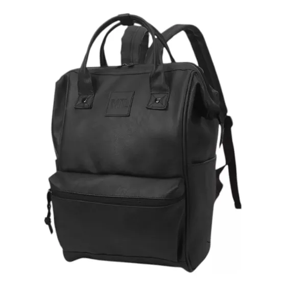 Mochila Boca De Pez Mtl Cuero Pu Antirrobo Reforzada Negra