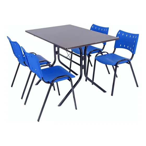 Mesa 120x70 Com 4 Cadeira Iso Azul Refeitório Lanchonete