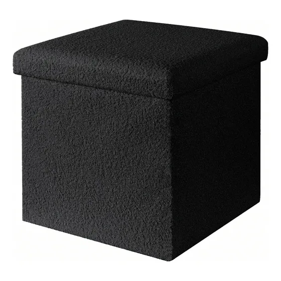 Puff Cuadrado Estructura Reforzada De Madera, Metal Plegable Color Negro