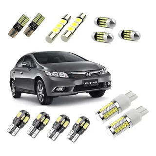 Kit Lampadas Led Premium Civic 2012 2013 Pingo Placa Teto Ré Civic - Branco