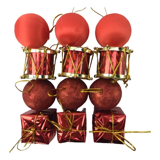 Kit 12 Enfeites Arvore De Natal Bolinha Tambor Presentinho