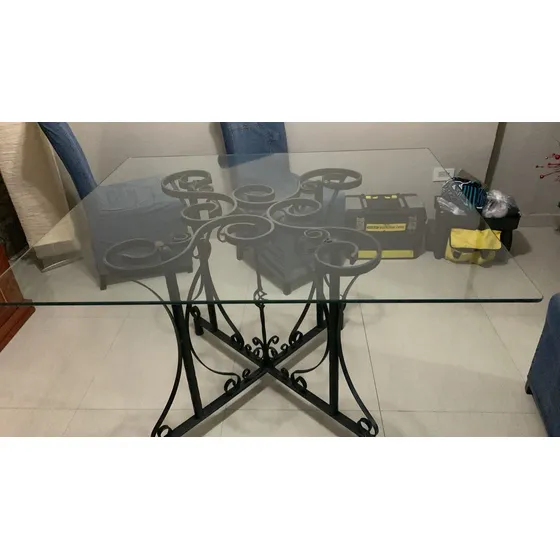 Juego Comedor 6 Sillas Negras Y Mesa Hierro Forjado C/vidrio