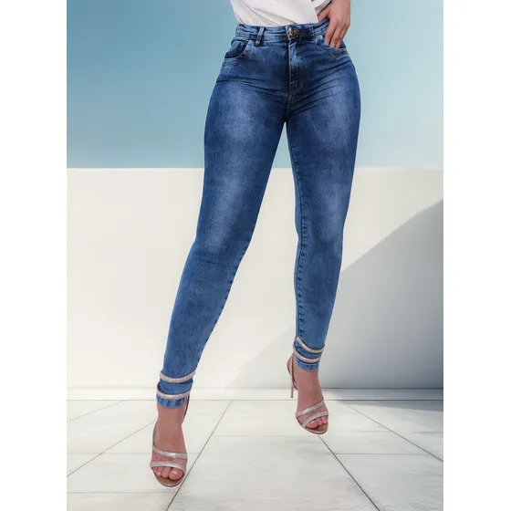 Calça Jeans Feminina Cintura Alta Com Elastano Empina Bumbum