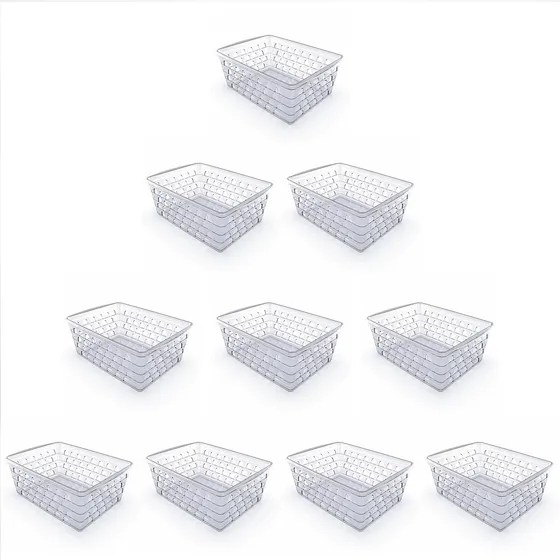 Kit 10 Cestos Organizadores 24x17x11cm Grande Transparente