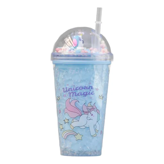 Vaso Infantil Plástico Con Sorbito Celeste 400ml
