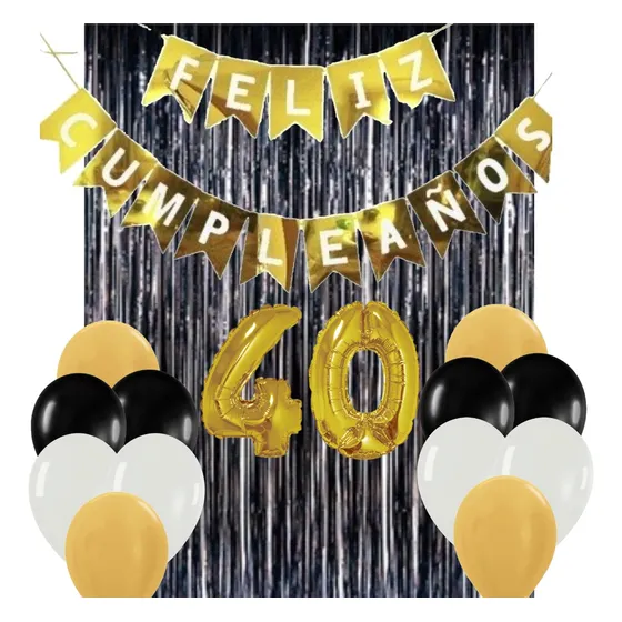 Combo Kit Deco Cumple 20 30 40 50 60 Años Cortina + Globos