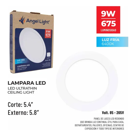 Lampara Led Redonda Para Empotrar 9w (luz Fria)angel Light.