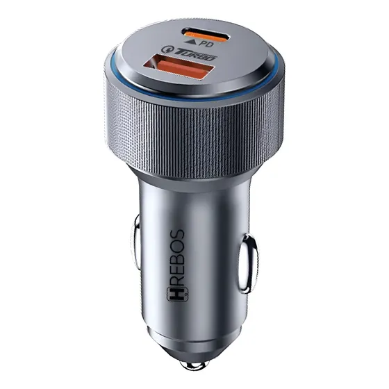 Carregador Veicular Hrebos CRV-208 Turbo 30W PD USB-C + QC Cinza
