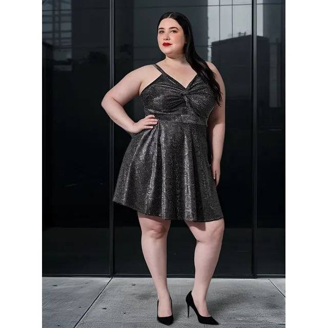 Vestido Bretel Con Tazas De Lurex - Talles Grandes