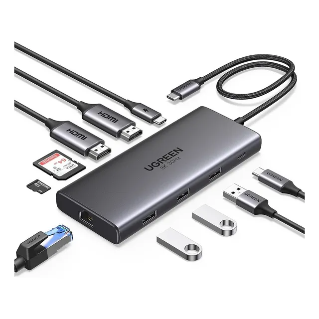 Adaptador Tipo C 10 En 1 Multiport Hub Lan Hdmi 8k 4k Ugreen