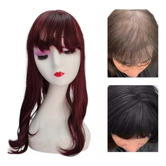 Peluca Topper Bisoñé Semi Opaca Estetica 50cm  Con Flequillo