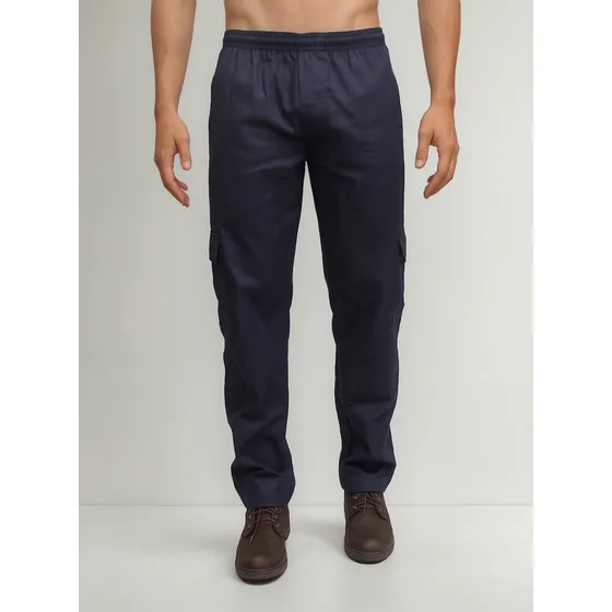 Calça Masculina Brim Sarja Cargo Elástico Cordão 5 Bolsos
