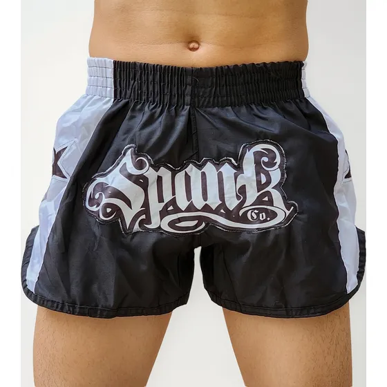 Short De Muaythai Kickboxing Bermuda Spank Preto/ Prata