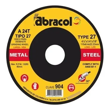 Abracol Disco 4 1/2 *7/8 Desbaste Rapido  Metal Tipo27 A24r