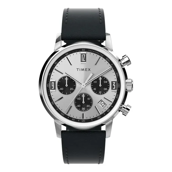 Reloj Timex Tw2w10300vt Marlin Cab Chrono Correa Negro Bisel Plata Fondo Plata