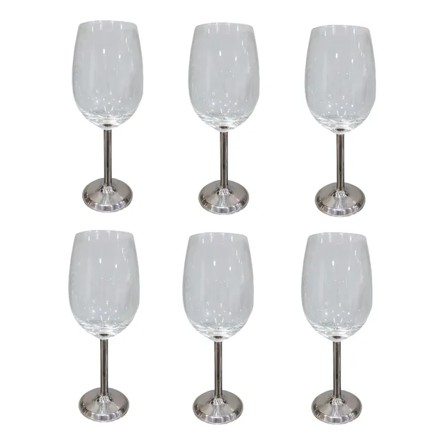 Set De 6 Copas De Vino C/tallo De Acero Inoxidable