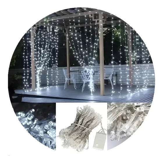 Cortina Luces PD-4 Navidad Blanco 3x2m 320 Led Cascada Navideña Decoracion