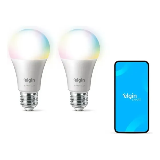 2 Lâmpada Inteligente Elgin Bulbo Rgb A60 10w Smart Color