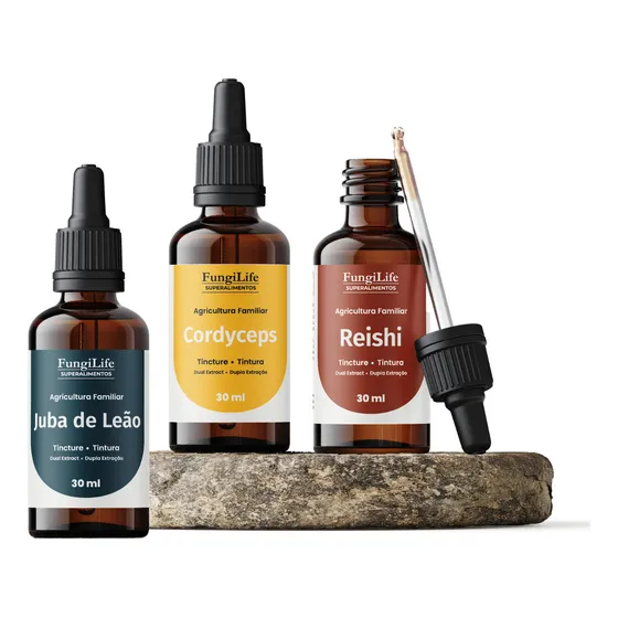 Kit Fungi Life Extratos Juba de Leão, Cordyceps e Reishi 30ml