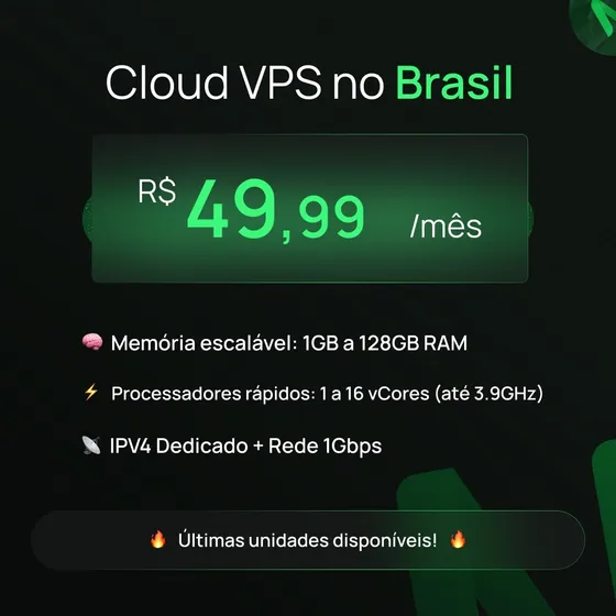Vps Cloud Br 1gb Ram  1vcore  Ssd Nvme  Ip Dedicado
