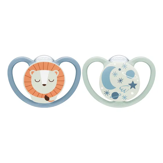 2 Chupetes Nuk Space Night Luminoso 0 A 6 Meses Talle 1 Color Azul Período De Edad 0-6 Meses